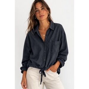 Pale Sky Button Down Shirt Womens XXL Navy Blue NWT